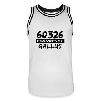60326 Frankfurt Gallus - Männer Basketball-Trikot - Weiß/Schwarz - Vorne - AI Model Male 185 dark (185cm)