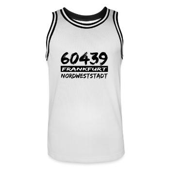 60439 Frankfurt Nordweststadt - Männer Basketball-Trikot - Weiß/Schwarz - Vorne - AI Model Male 185 dark (185cm)