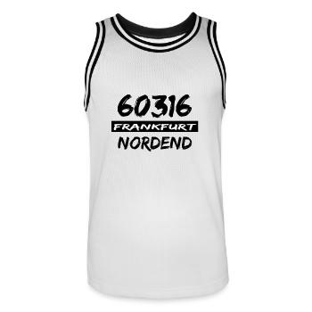 60316 Frankfurt Nordend - Männer Basketball-Trikot - Weiß/Schwarz - Vorne - AI Model Male 185 dark (185cm)