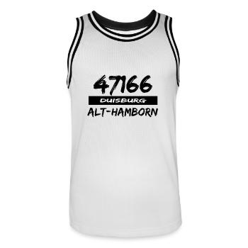 47166 Alt Hamborn Duisburg - Männer Basketball-Trikot - Weiß/Schwarz - Vorne - AI Model Male 185 dark (185cm)