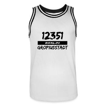 12351 Berlin Gropiusstadt - Männer Basketball-Trikot - Weiß/Schwarz - Vorne - AI Model Male 185 dark (185cm)