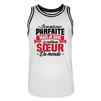 Pas parfaite mais la meilleure Sœur du monde - Maillot de basket Homme - blanc/noir - Devant - AI Model Male 185 dark (185cm)