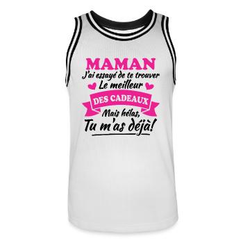 Maman meilleur cadeau pour fête des mères - Maillot de basket Homme - blanc/noir - Devant - AI Model Male 185 dark (185cm)