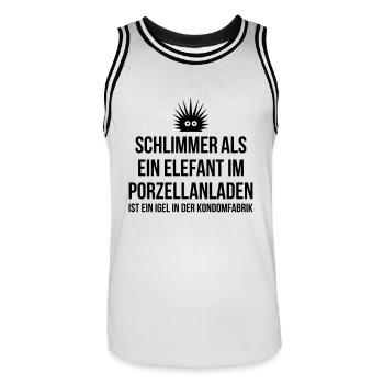 Elefant im Porzellanladen Igel in Kondomfabrik - Männer Basketball-Trikot - Weiß/Schwarz - Vorne - AI Model Male 185 dark (185cm)