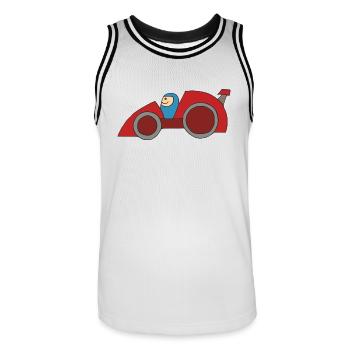 race car - Men's Basketball Jersey - white/black - Front - AI Model Male 185 dark (185cm)