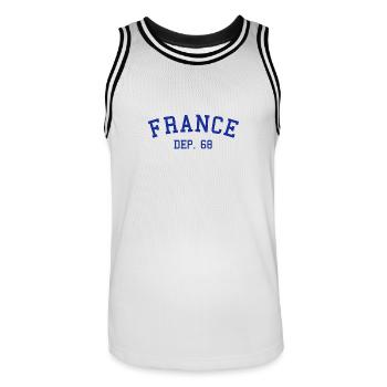 France Departement 68 Haut-Rhin - Männer Basketball-Trikot - Weiß/Schwarz - Vorne - AI Model Male 185 dark (185cm)