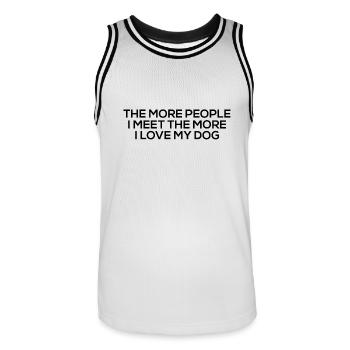 The More People I Meet The More I Love My Dog - Men's Basketball Jersey - white/black - Front - AI Model Male 185 dark (185cm)