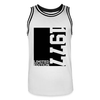LIMITED EDITION 1977 49TH BIRTHDAY - Men's Basketball Jersey - white/black - Front - AI Model Male 185 dark (185cm)