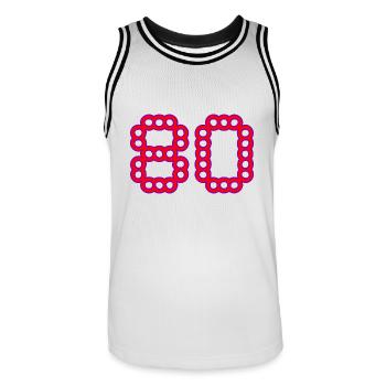 80. 80 JAHRE. 80-JÄHRIGES JUBILÄUM. 80-JÄHRIGES JUBILÄUM. - Männer Basketball-Trikot - Weiß/Schwarz - Vorne - AI Model Male 185 dark (185cm)