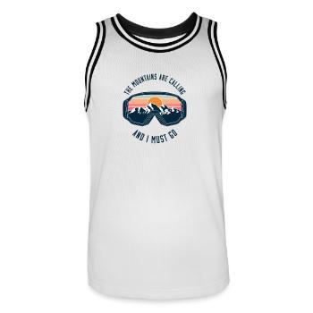 The Mountains Are Calling – Ski & Nature Adventure - Männer Basketball-Trikot - Weiß/Schwarz - Vorne - AI Model Male 185 dark (185cm)