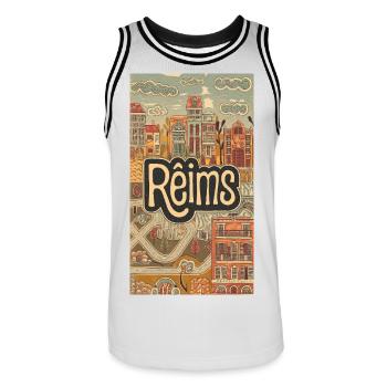 Reims Stadtbild Retro Illustration - Männer Basketball-Trikot - Weiß/Schwarz - Vorne - AI Model Male 185 dark (185cm)