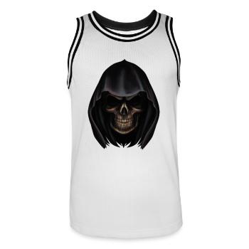 Grim Reaper head - Men's Basketball Jersey - white/black - Front - AI Model Male 185 dark (185cm)