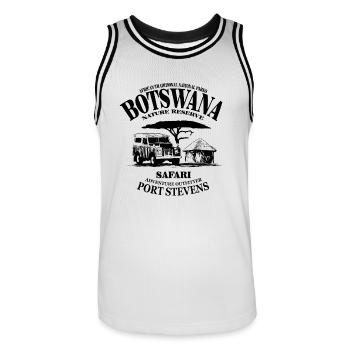 Botswana Safari Adventure - Wildlife Ranger Jeep - Männer Basketball-Trikot - Weiß/Schwarz - Vorne - AI Model Male 185 dark (185cm)