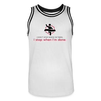 Je ne m’arrête pas quand je suis fatigué, je m’arrête quand j’ai fini. - Maillot de basket Homme - blanc/noir - Devant - AI Model Male 185 dark (185cm)