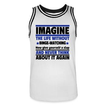 Imaginez une vie sans séries télévisées - Maillot de basket Homme - blanc/noir - Devant - AI Model Male 185 dark (185cm)