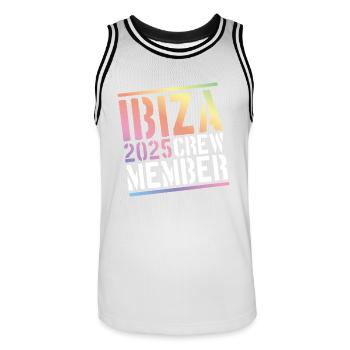 Ibiza 2025 Crew Bunt - Männer Basketball-Trikot - Weiß/Schwarz - Vorne - AI Model Male 185 dark (185cm)
