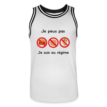 Je peux pas, je suis au régime - Maillot de basket Homme - blanc/noir - Devant - AI Model Male 185 dark (185cm)