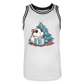 Un cochon d’Inde mignon déballe un cadeau - Maillot de basket Homme - blanc/noir - Devant - AI Model Male 185 dark (185cm)