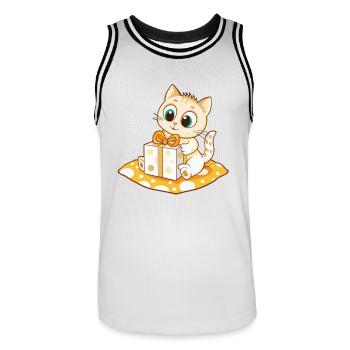 Niedliche Katze packt Geschenk aus - Männer Basketball-Trikot - Weiß/Schwarz - Vorne - AI Model Male 185 dark (185cm)