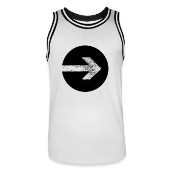 WHITE ARROW IN BLACK CIRCLE - Men's Basketball Jersey - white/black - Front - AI Model Male 185 dark (185cm)
