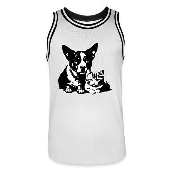 chien et chat, meilleurs amis pour toujours 2026 - Maillot de basket Homme - blanc/noir - Devant - AI Model Male 185 dark (185cm)