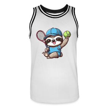 Cute Sloth as a Tennis Player - Funnier - Men's Basketball Jersey - white/black - Front - AI Model Male 185 dark (185cm)