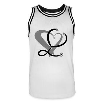 Stéthoscope et cœur. Infirmière / Médecin. - Maillot de basket Homme - blanc/noir - Devant - AI Model Male 185 dark (185cm)