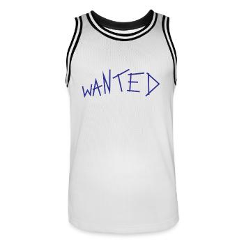 Wanted grunge Schriftzug - Männer Basketball-Trikot - Weiß/Schwarz - Vorne - AI Model Male 185 dark (185cm)