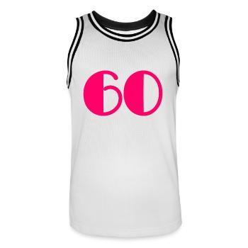 60 JAHRE. 60-JÄHRIGES JUBILÄUM. JUBILÄUM 60 JAHRE - Männer Basketball-Trikot - Weiß/Schwarz - Vorne - AI Model Male 185 dark (185cm)