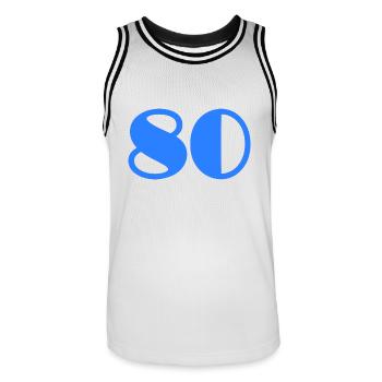 80. 80 ANS. 80e ANNIVERSAIRE. ANNIVERSAIRE 80 ANS - Maillot de basket Homme - blanc/noir - Devant - AI Model Male 185 dark (185cm)