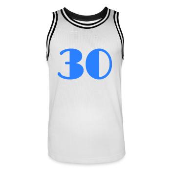 30 YEARS. 30. 30th ANNIVERSARY. 30 YEARS ANNIVERSARY - Men's Basketball Jersey - white/black - Front - AI Model Male 185 dark (185cm)
