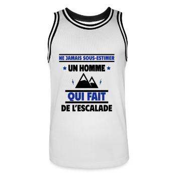Ne sous-estimez jamais un homme qui grimpe - Maillot de basket Homme - blanc/noir - Devant - AI Model Male 185 dark (185cm)