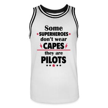 Manche Helden tragen keine Umhänge, Piloten - Männer Basketball-Trikot - Weiß/Schwarz - Vorne - AI Model Male 185 dark (185cm)