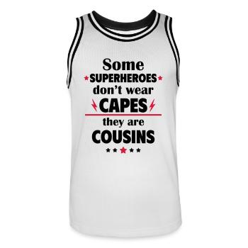 Certains héros ne portent pas de capes, cousins - Maillot de basket Homme - blanc/noir - Devant - AI Model Male 185 dark (185cm)
