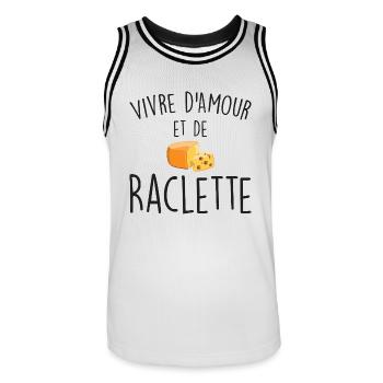 Vivre d'Amour et De Raclette - Maillot de basket Homme - blanc/noir - Devant - AI Model Male 185 dark (185cm)