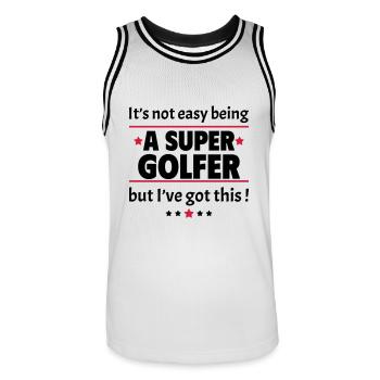 Not easy to be a super golfer! - Men's Basketball Jersey - white/black - Front - AI Model Male 185 dark (185cm)