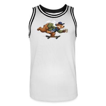 Skaterbär mit heißem Kaffee - Männer Basketball-Trikot - Weiß/Schwarz - Vorne - AI Model Male 185 dark (185cm)
