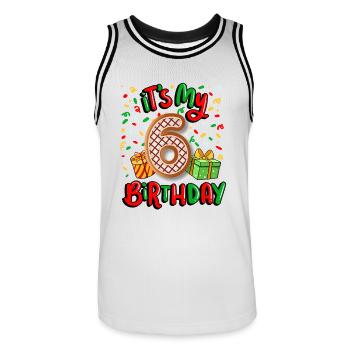 It's my 6th birthday Christmas present 6. - Men's Basketball Jersey - white/black - Front - AI Model Male 185 dark (185cm)