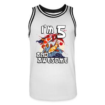 I'm 5 and awesome Japanese carp koi - Men's Basketball Jersey - white/black - Front - AI Model Male 185 dark (185cm)
