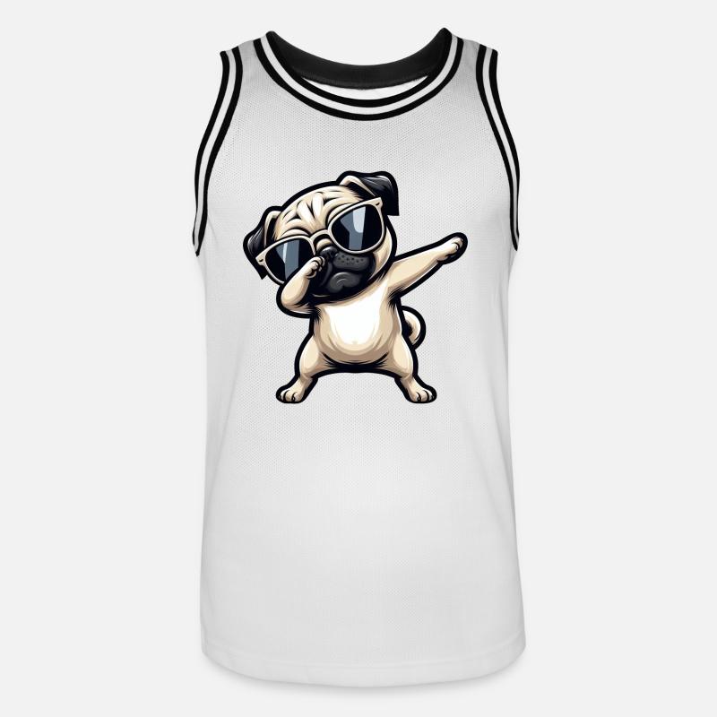 Hund Mops Cool Dab Dabbing - Männer Basketball-Trikot - Weiß/Schwarz