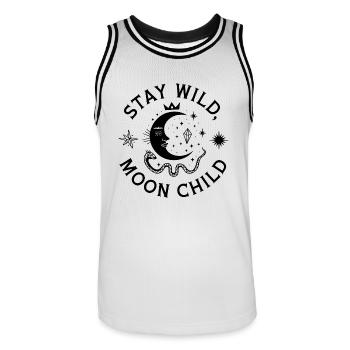 Stay Wild Moon Child - Astronomy Design - Men's Basketball Jersey - white/black - Front - AI Model Male 185 dark (185cm)