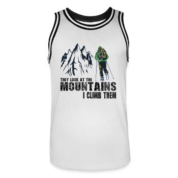 Hiking Bergsteigen Wandern - Männer Basketball-Trikot - Weiß/Schwarz - Vorne - AI Model Male 185 dark (185cm)