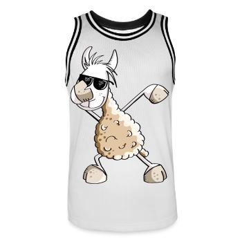 Cooles Dab Dance Lama - Dabbing Alpaka - Comic Fun - Männer Basketball-Trikot - Weiß/Schwarz - Vorne - AI Model Male 185 dark (185cm)