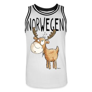 Elch aus Norwegen - Elche - Hirsch - Geschenk - Männer Basketball-Trikot - Weiß/Schwarz - Vorne - AI Model Male 185 dark (185cm)