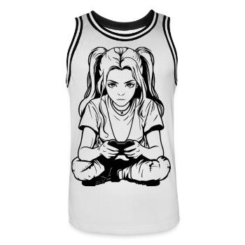 Gamer Girls - Men's Basketball Jersey - white/black - Front - AI Model Male 185 dark (185cm)