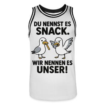 Vous appelez cela une collation. Nous l’appelons la nôtre ! - Maillot de basket Homme - blanc/noir - Devant - AI Model Male 185 dark (185cm)
