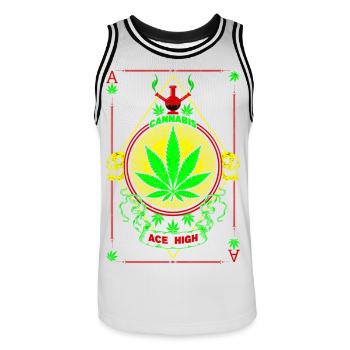 Lebendiges Cannabis- und Totenkopf-Emblem - Männer Basketball-Trikot - Weiß/Schwarz - Vorne - AI Model Male 185 dark (185cm)
