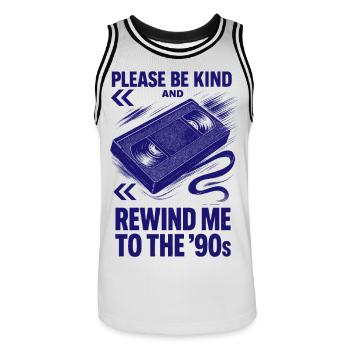Please Be Kind And Rewind Me To The 90s Retro Art - Men's Basketball Jersey - white/black - Front - AI Model Male 185 dark (185cm)