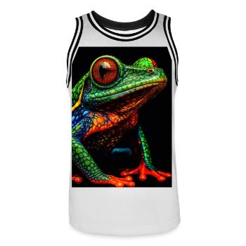 Vivid Rainbow Tree Frog Illustration - Men's Basketball Jersey - white/black - Front - AI Model Male 185 dark (185cm)