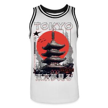 Tokio Japan Pagode Stadt Skyline Sonne Berg - Männer Basketball-Trikot - Weiß/Schwarz - Vorne - AI Model Male 185 dark (185cm)